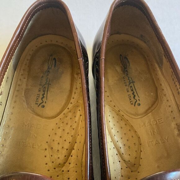 Santoni Brown Leather Penny Loafers - Picture 3 of 11